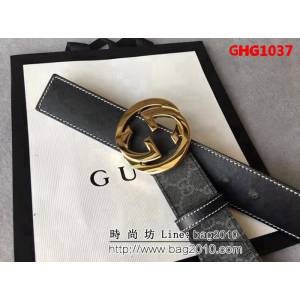 古馳CUCCI 休閒款式 原單經典 高級人造革面 純銅大圓扣 男士皮帶 GHG1037