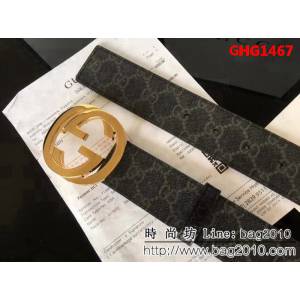 古馳CUCCI 經典款高級人造革面 大圓餅純銅亮面扣 高端男士皮帶 GHG1467