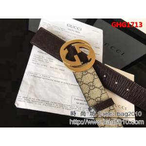 古馳CUCCI 經典款高級人造革面 大圓餅純銅亮面扣 高端男士皮帶 GHG1713
