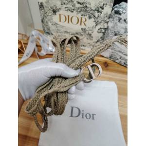 Dior女士腰帶 迪奧CD扣覆層手工編織黃麻皮帶  jjp1601