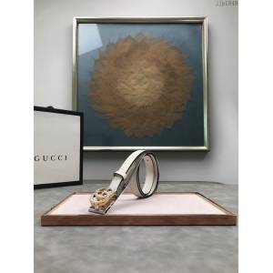 Gucci女士皮帶 古奇珍珠扣雙面牛皮腰帶  jjp1849