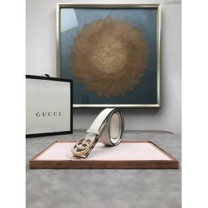 Gucci女士皮帶 古奇珍珠扣雙面牛皮腰帶  jjp1850