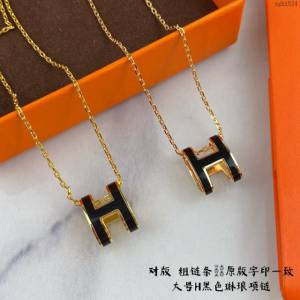 Hermes首飾品 愛馬仕黑色H琳琅大號項鏈 Hermes對版粗鏈條女士項鏈  zgh1524