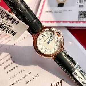 卡地亞石英手錶 Cartier經典款真鑽藍氣球女裝腕表 美洲鱷魚皮錶帶  gjs2104