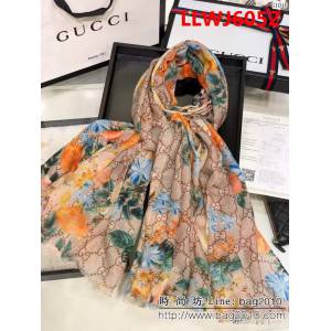 GUCCI古馳 2018專櫃爆款 花鳥系列名媛風格印花羊絨圍巾 G0101 LLWJ6052
