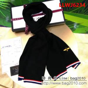 GUCCI古馳專櫃同步 2018男士冬季精品刺繡小蜜蜂羊毛圍巾 男女同款 LLWJ6234