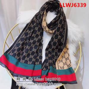 GUCCI古馳 冬季新款綠紅條紋雙面雙色羊毛混紡圍巾 可做披肩 LLWJ6339