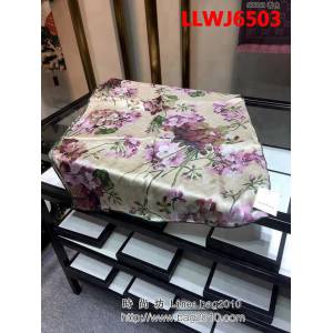 GUCCI古馳經典款 天竺葵雙層雙面印花蠶絲長圍巾 688068 LLWJ6503
