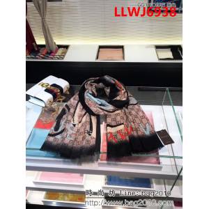 GUCCI古馳海外原版 logo花紋圖案羊絨長圍巾 LLWJ6938