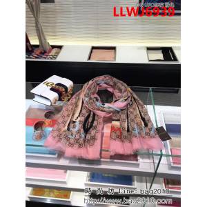 GUCCI古馳海外原版 logo花紋圖案羊絨長圍巾 LLWJ6939
