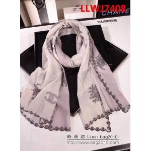 CHANEL香奈兒 2018專櫃原版手工吊染真絲羊毛刺繡長圍巾 YSM1869 LLWJ7408
