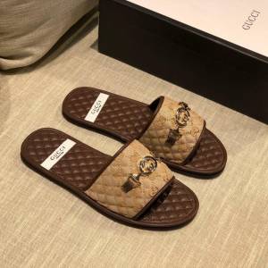 GUCCI男鞋 古馳專櫃原版拖鞋 小牛皮雙G壓花格紋 Gucci爆款男士拖鞋  hdnx1275