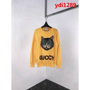 GUCCI古馳 2018SS新款 黃色貓咪刺繡圖案 簡單百搭羊毛衫 情侶款 ydi1289