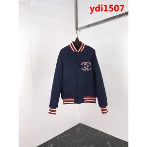 CHANEL香奈兒 18秋冬新款 撞色羅紋拼接 刺繡雙C 羊毛呢外套 ydi1507